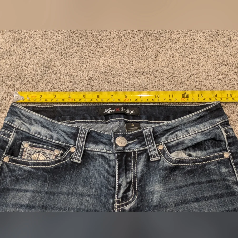 Women's Love Indigo Dark Wash Capris Denim Blue Jeans Stretch Sz: 4 Design Pants - Picture 2 of 14
